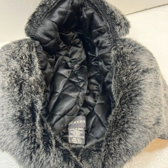 Dockers Trapper Faux Fur Wool Blend Black Gray Plaid Ear Flap Hat One Size - Picture 10 of 11